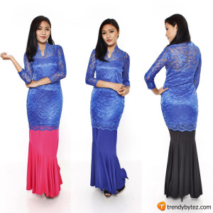 Vneck scalloped lace set - Blue