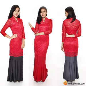 Vneck scalloped lace set - Red