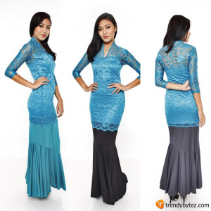 Vneck scalloped lace set - Turqoise