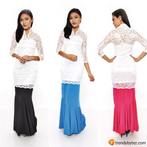 Vneck scalloped lace set - White