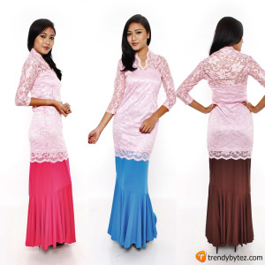 Vneck scalloped lace set - Light Pink