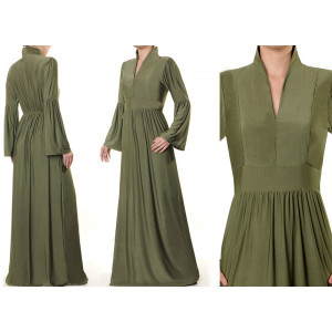 Mandarin Vneck Collar Plus Maxi Dress