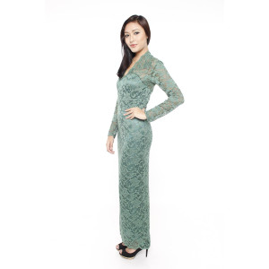 Vneck Scalloped Lace Maxi Dress - Olive Green