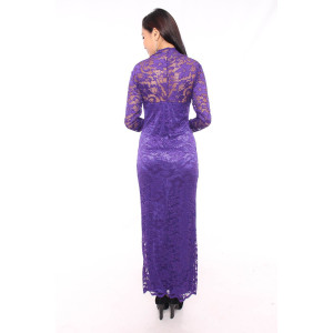 Vneck Scalloped Lace Maxi Dress - Purple