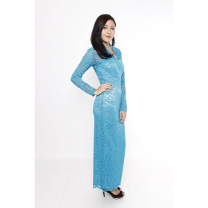 Vneck Scalloped Lace Maxi Dress - Turqoise