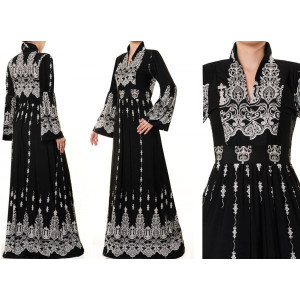 Mandarin Vneck Collar Plus Maxi Dress