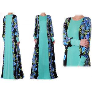 Patchwork Printed/Plain Abaya Plus Maxi Dress