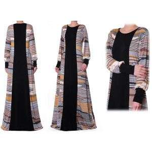 Patchwork Printed/Plain Abaya Plus Maxi Dress