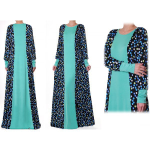 Patchwork Printed/Plain Abaya Plus Maxi Dress