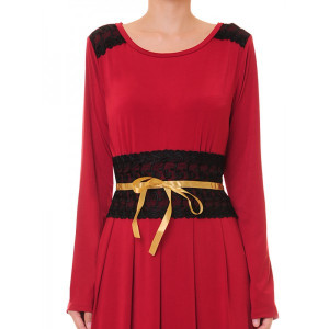 Round Neck W Lace Trim Accent Maxi Dress