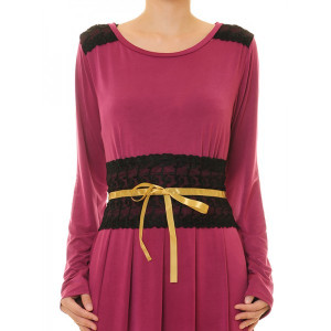 Round Neck W Lace Trim Accent Plus Maxi Dress
