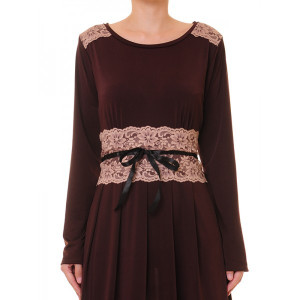 Round Neck W Lace Trim Accent Plus Maxi Dress