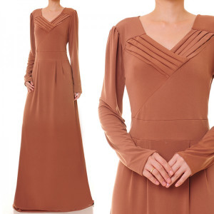 Pleated V Neckline Plus Maxi Dress