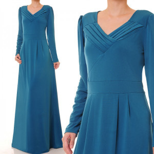 Pleated V Neckline Plus Maxi Dress