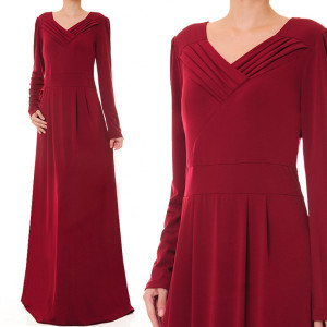 Pleated V Neckline Plus Maxi Dress