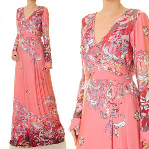 Printed Crossover Vneck Plus Maxi Dress