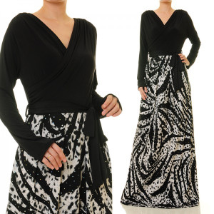 2 Tone Crossover Vneck Maxi Dress - S/L