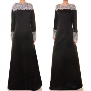 Lace Trim Matte Satin Dress