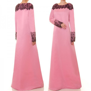 Lace Trim Matte Satin Dress